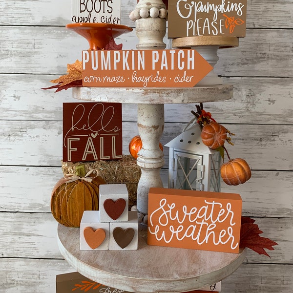 Fall tiered tray decor bundle, pumpkin tiered tray, fall tiered tray signs, fall home decor, pumpkin patch, sweater weather, pumpkin decor