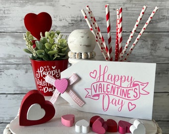 Valentine tiered tray decor, Valentine's Day mini signs, Valentine home decor, Happy Valentines Day, Wood gift tag sign for Valentines Day