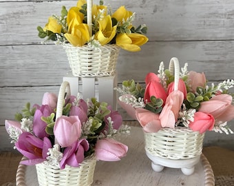 Spring tulip mini floral arrangement, Spring tiered tray decor, Spring home decor, mini spring florals, easter tiered tray, easter florals