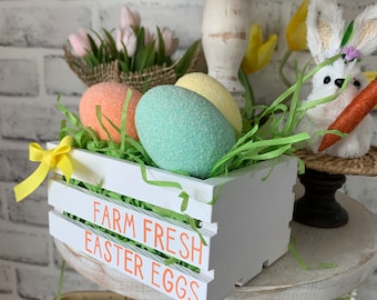 Mini Wood Crate With Easter Eggs, Easter Tiered Tray Decor, Easter