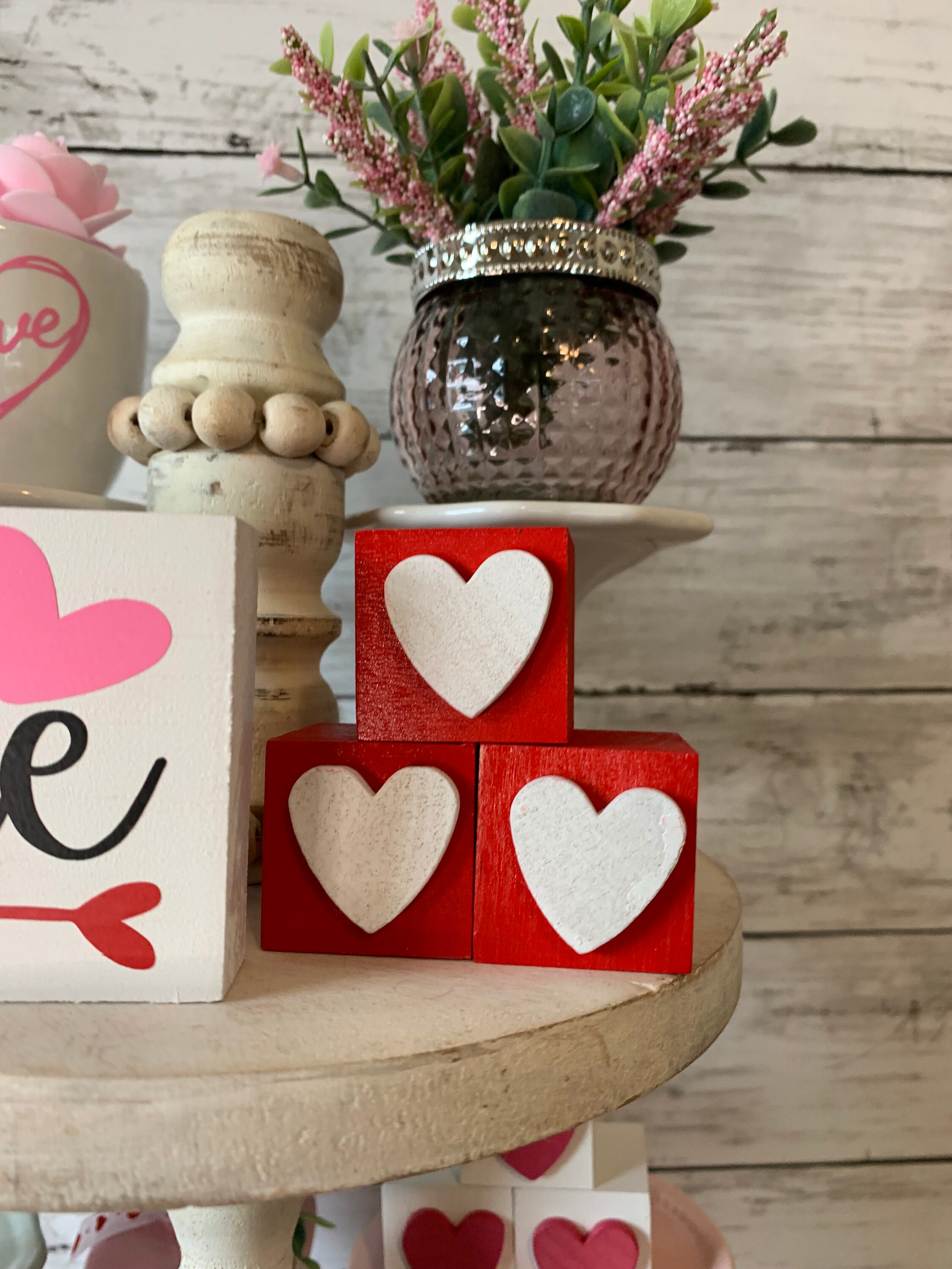 Vintage Valentine 4 Thin Wooden Hearts Valentines Day Decoration