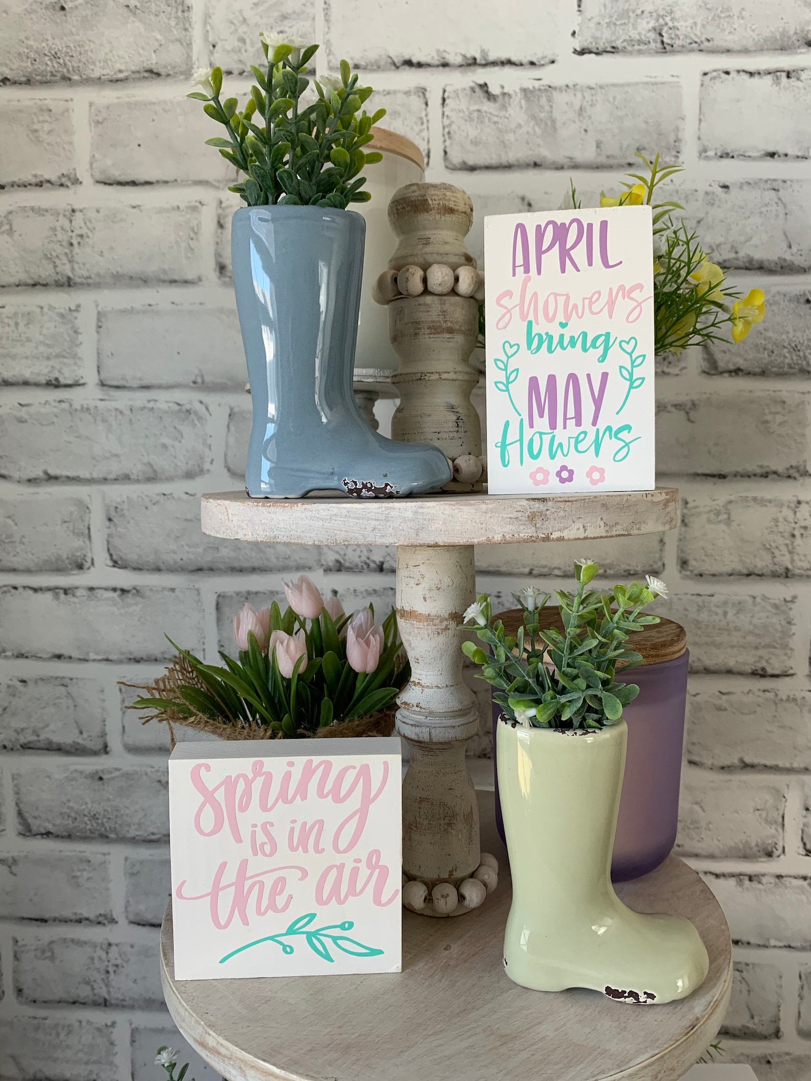 Mini Rain Boot Planter Tiered Tray Decor Spring Tiered Tray Etsy