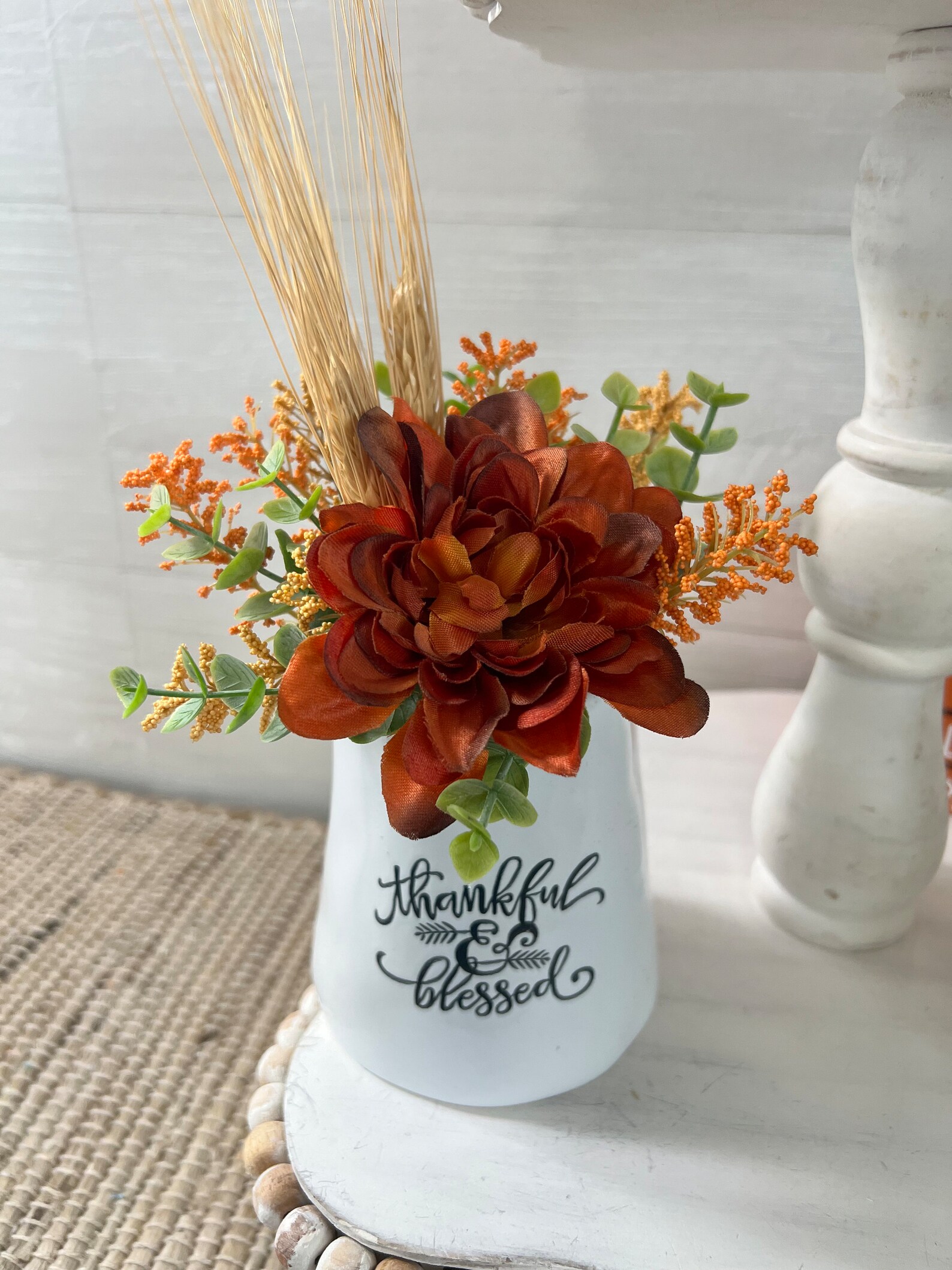 Tiered Tray Mini Floral Arrangement, Rustic Fall Farmhouse Home Decor ...