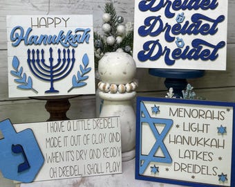 Hanukkah tiered tray decor, Hanukkah home decor, happy Hanukkah, Hanukkah wood signs, Hanukkah mini signs, holiday tray decor, jewish decor