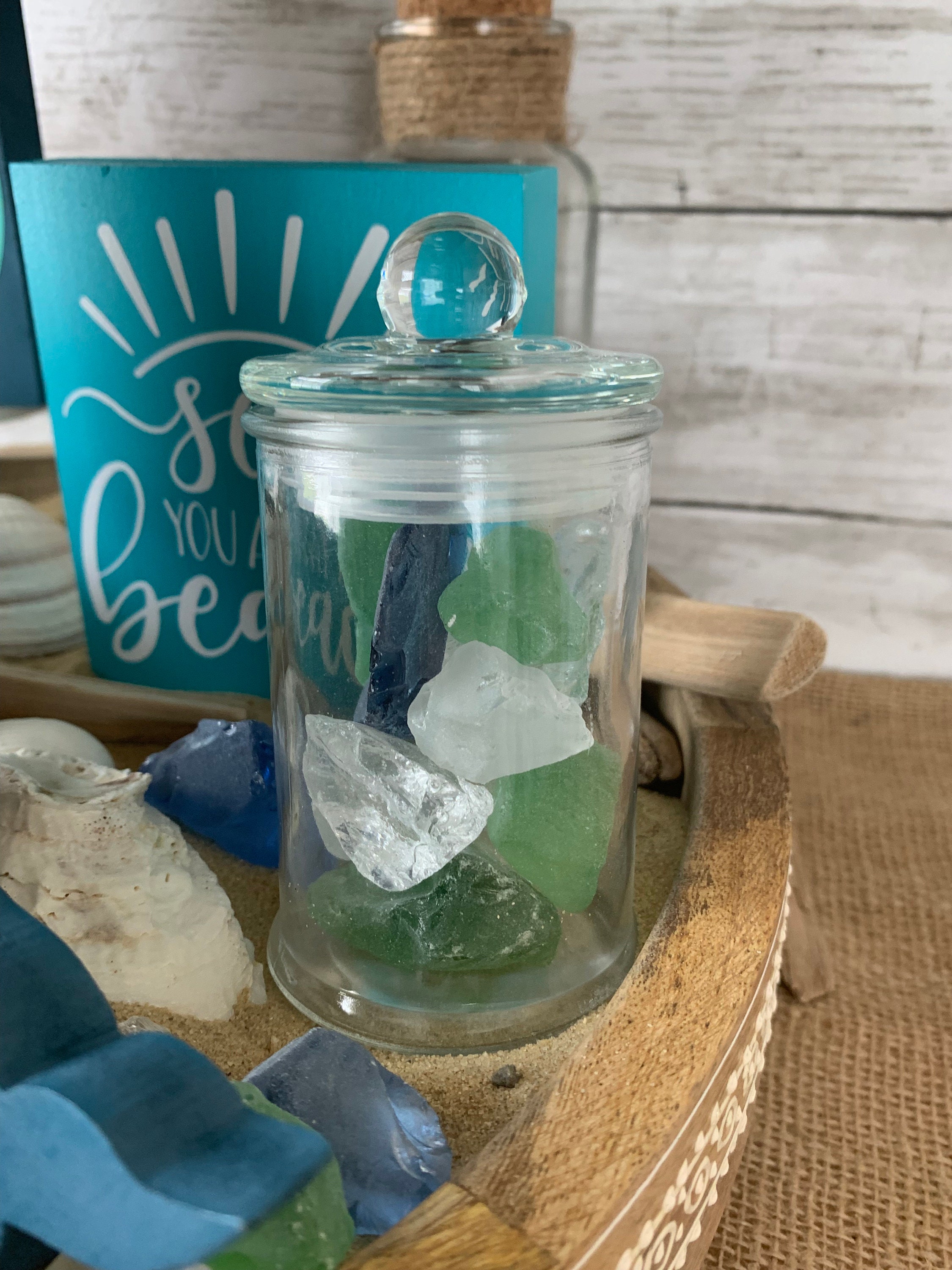 small round containers with lids (Beach Theme)