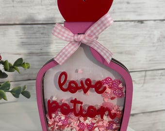 Love potion wood shaker signs, freestanding Valentines Day tiered tray decor, Valentines home decor, Valentine shelf decor