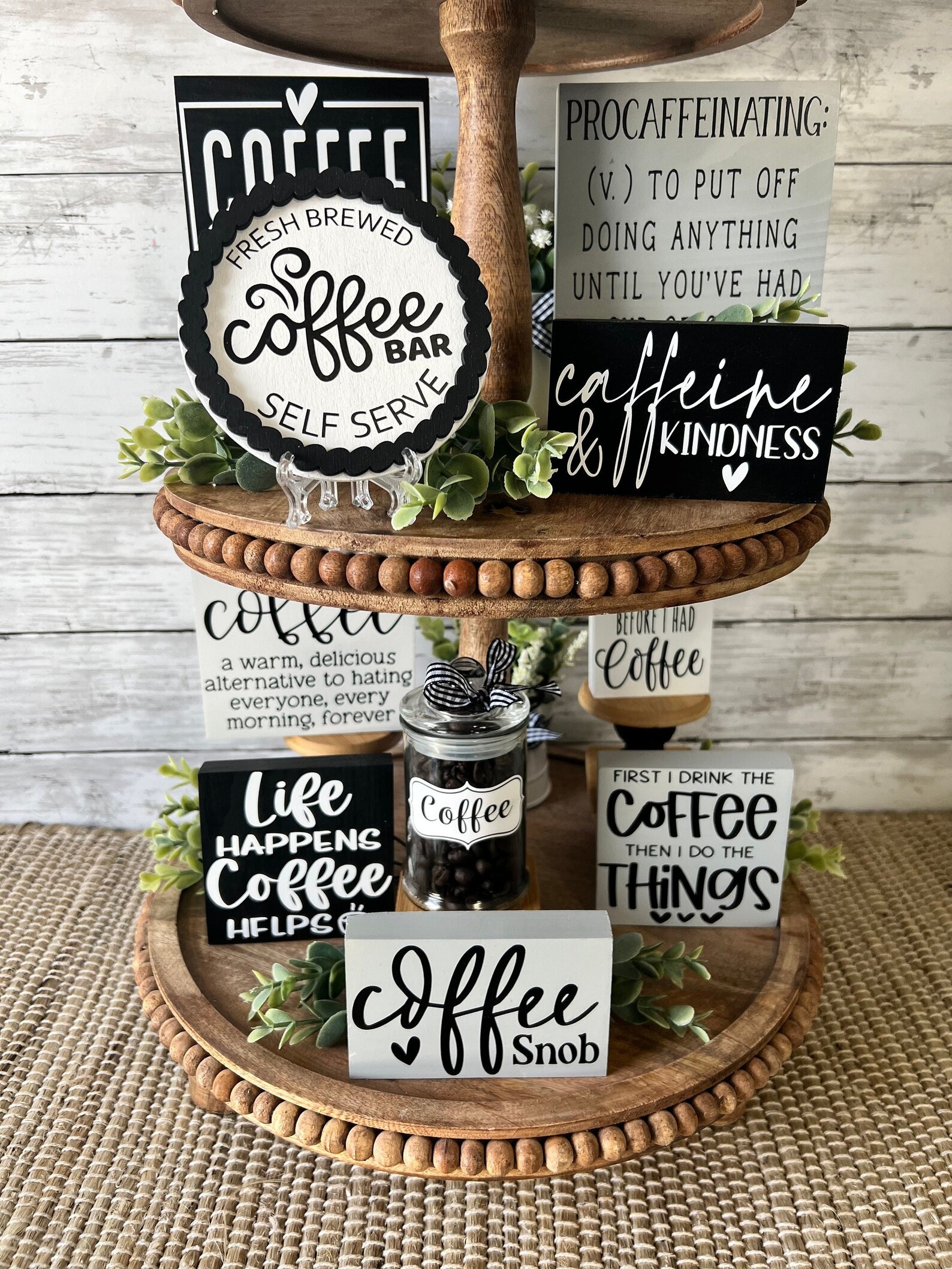 Coffee Tiered Tray Decor, Tiered Tray, Mini Wood Signs, Coffee Decor