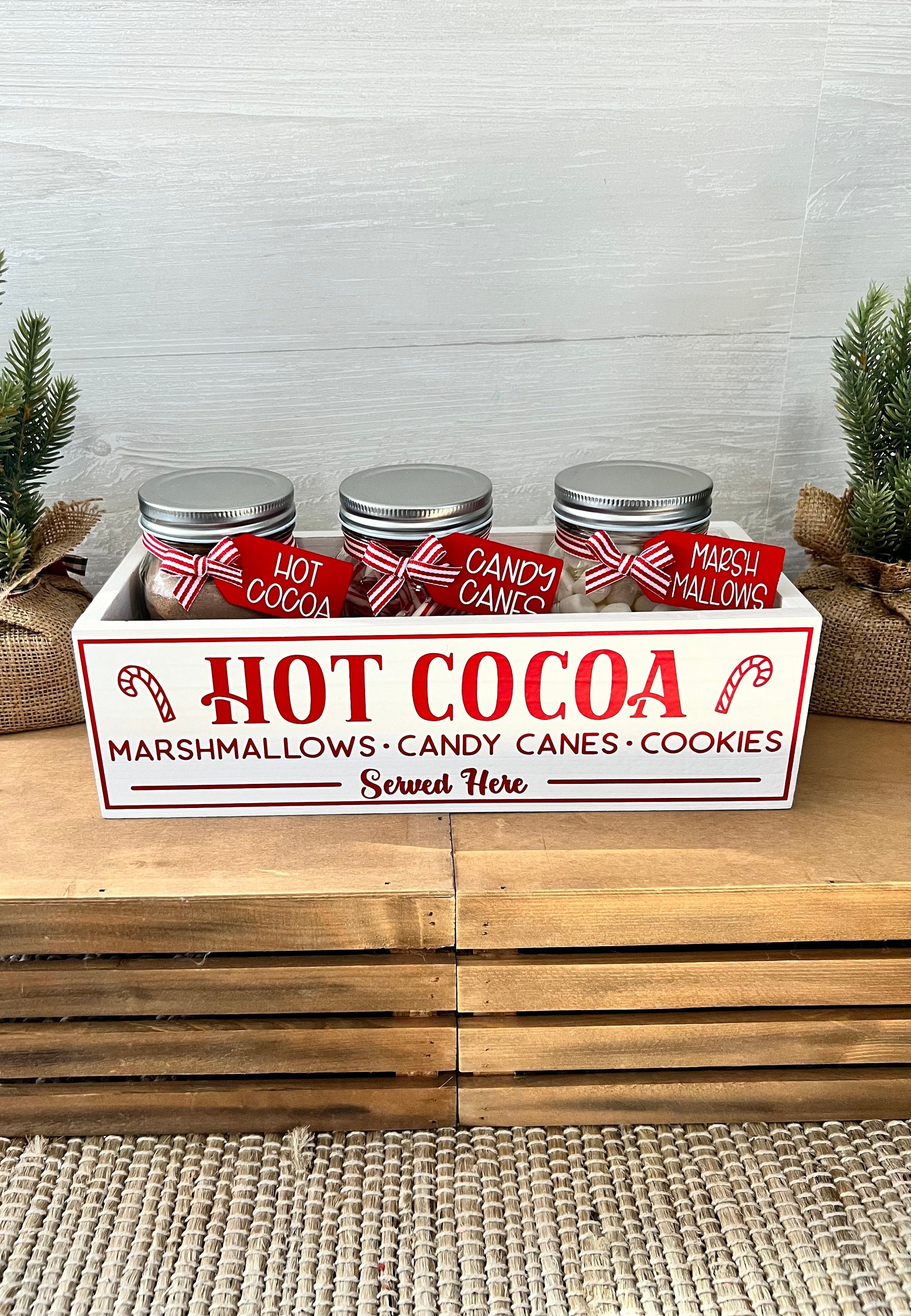 Hot Cocoa Bar box, Hot Cocoa Station, S'MORES BAR, coffee bar decor, cocoa  bomb, compartment wood box, camping supplies, bon… in 2023