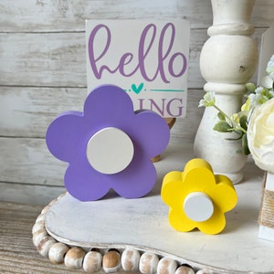 Wood flowers, Spring Tiered Tray Decor, Spring Home Decor, Spring wood flowers, Farmhouse tiered tray decor, Spring shelf sitter, easter image 6