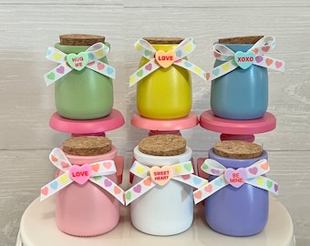 Valentines Day tiered tray decor, Valentine's mini jars, Valentines home decor, Candy Heart decor, Valentines day conversation heart decor