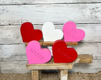 Set 4 Decorazioni A Forma Di Cuore Glitterate In Legno Per San Valentino - Rosso, Rosa, Bianco, Oro - Centrotavola Romantico Per Casa