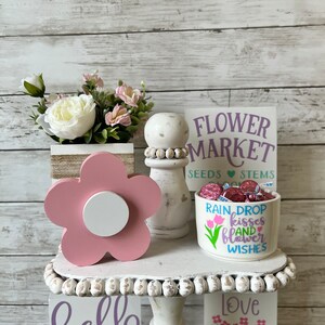 Wood flowers, Spring Tiered Tray Decor, Spring Home Decor, Spring wood flowers, Farmhouse tiered tray decor, Spring shelf sitter, easter image 2