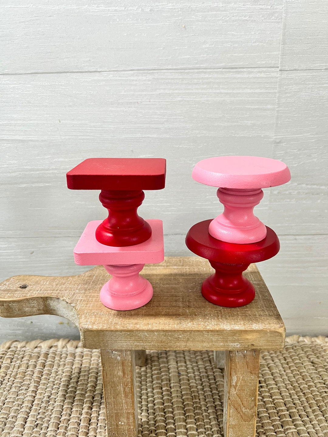 Set of 2 Risers for Tiered Tray, Valentines Day Tiered Tray Decor, Mini Wooden Riser, Tiered