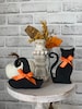 Halloween Tiered Tray Decor, Mini wood black cat, mini witches hat, mini bat, Halloween home decor, Tiered Tray, Fall Tiered Tray decor