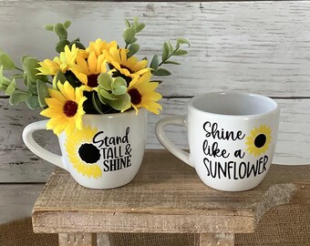 Tiered tray mini mugs, sunflower tiered tray decor, sunflower home decor, summer tiered tray, sunflower mini florals, sunflower mini mugs
