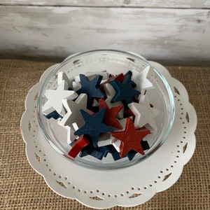 1'' Painted mini wood stars, patriotic vase filler, patriotic tiered tray decor, americana decor, red white and blue mini stars, tiered tray image 3