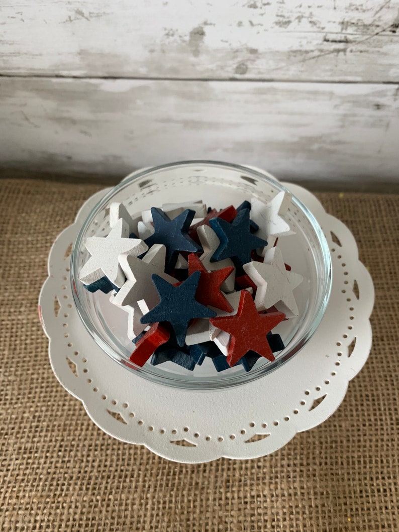 1'' Painted mini wood stars, patriotic vase filler, patriotic tiered tray decor, americana decor, red white and blue mini stars, tiered tray image 3