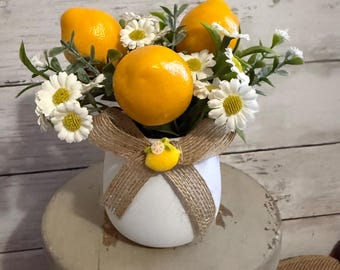 lemon mini floral arrangement, tiered tray decor, summer tiered tray decor, lemon decor, lemonade decor, lemon summer tiered tray decor