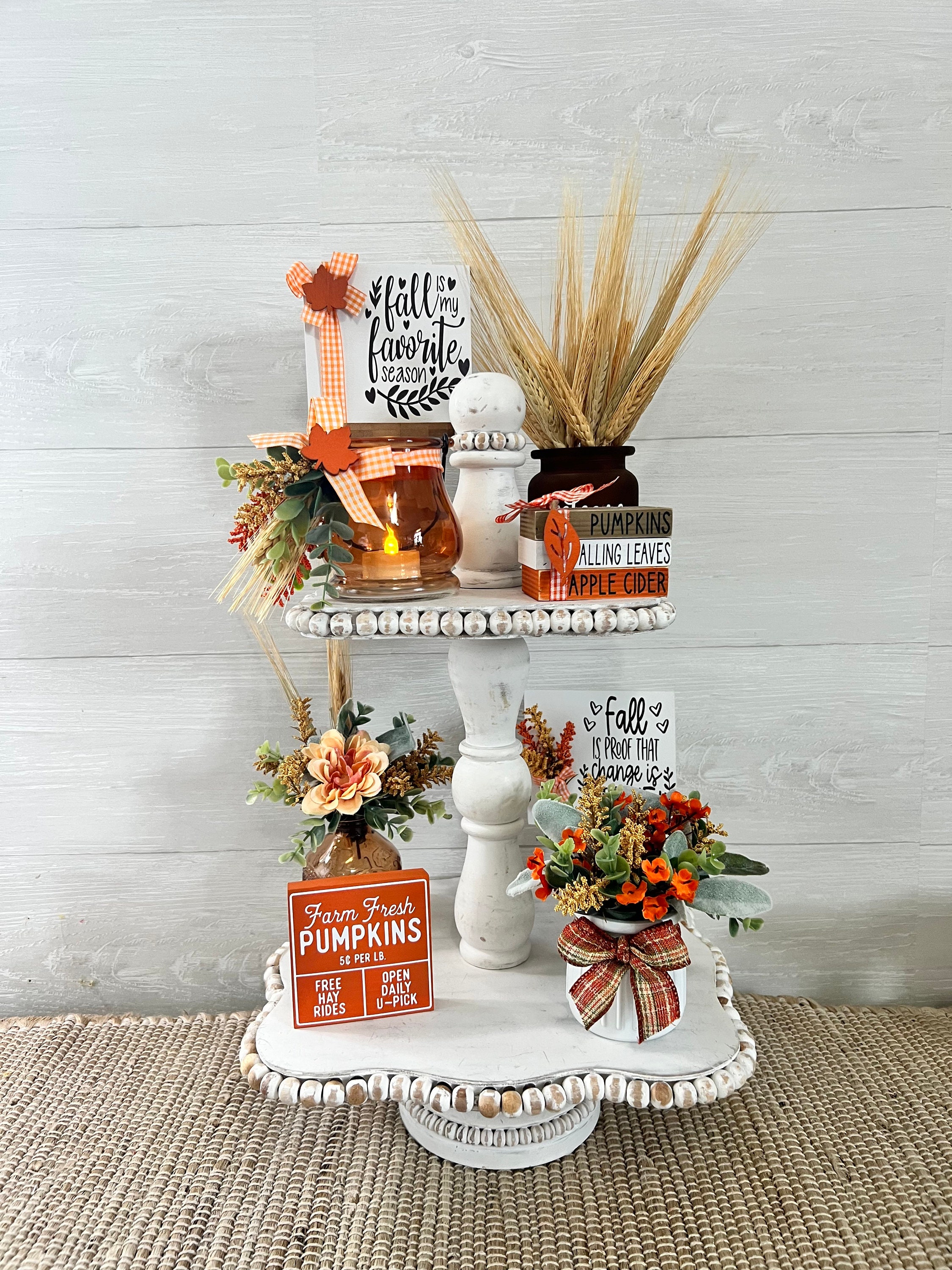 Fall Tiered Tray Mini Floral Arrangement, Farmhouse Home Decor, Mini ...