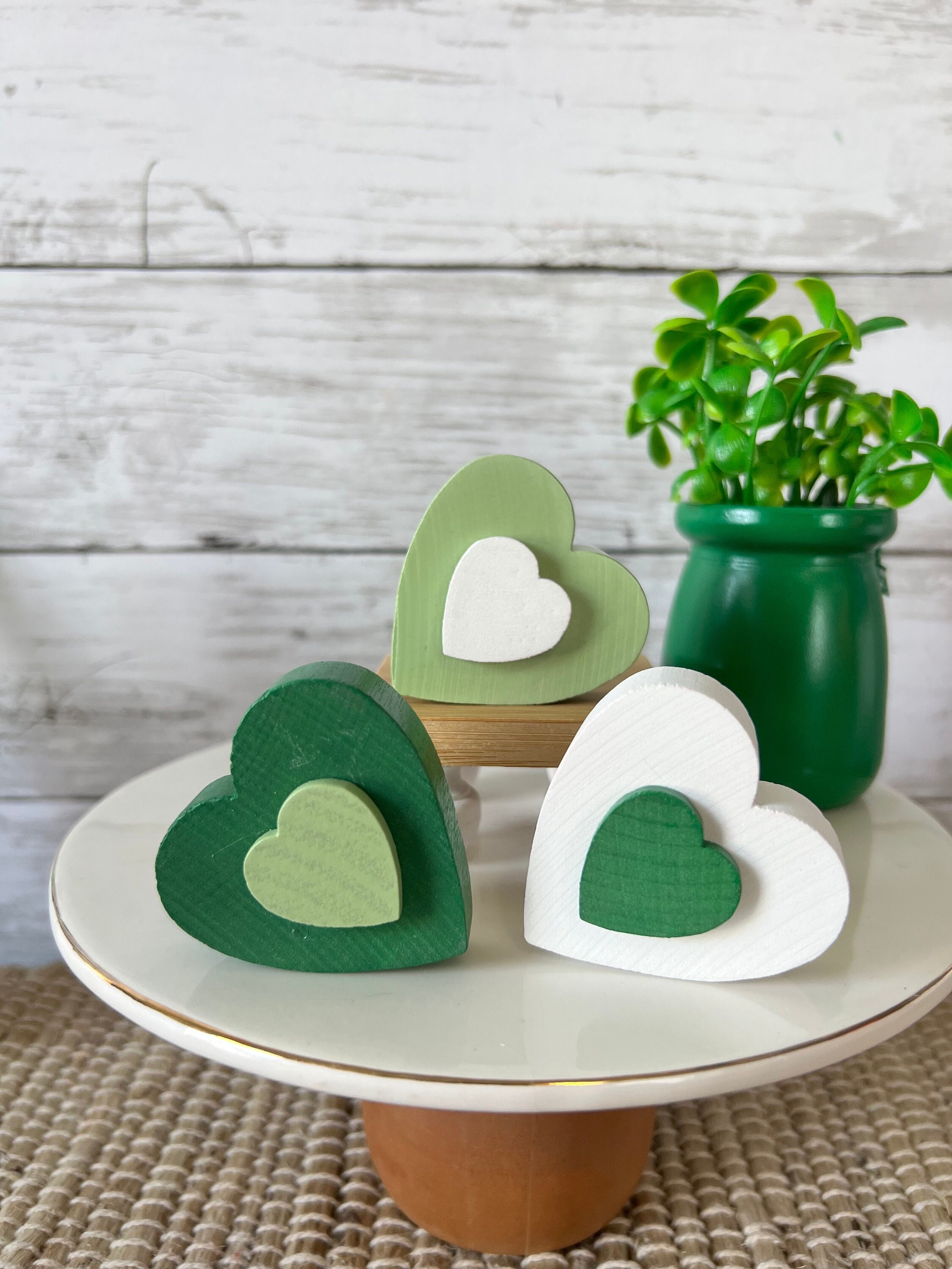 Wood Chunky Hearts Set of 3 Wood Hearts for Tiered Tray 