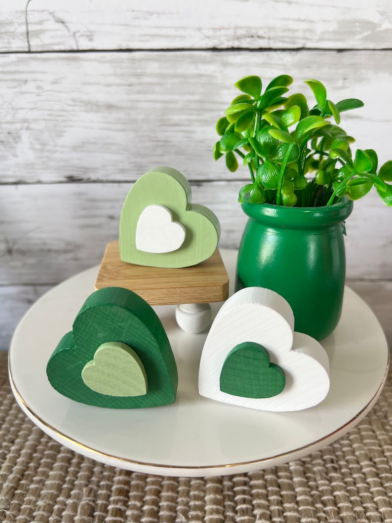 Wood Chunky Hearts Set of 3 Wood Hearts for Tiered Tray St Etsy