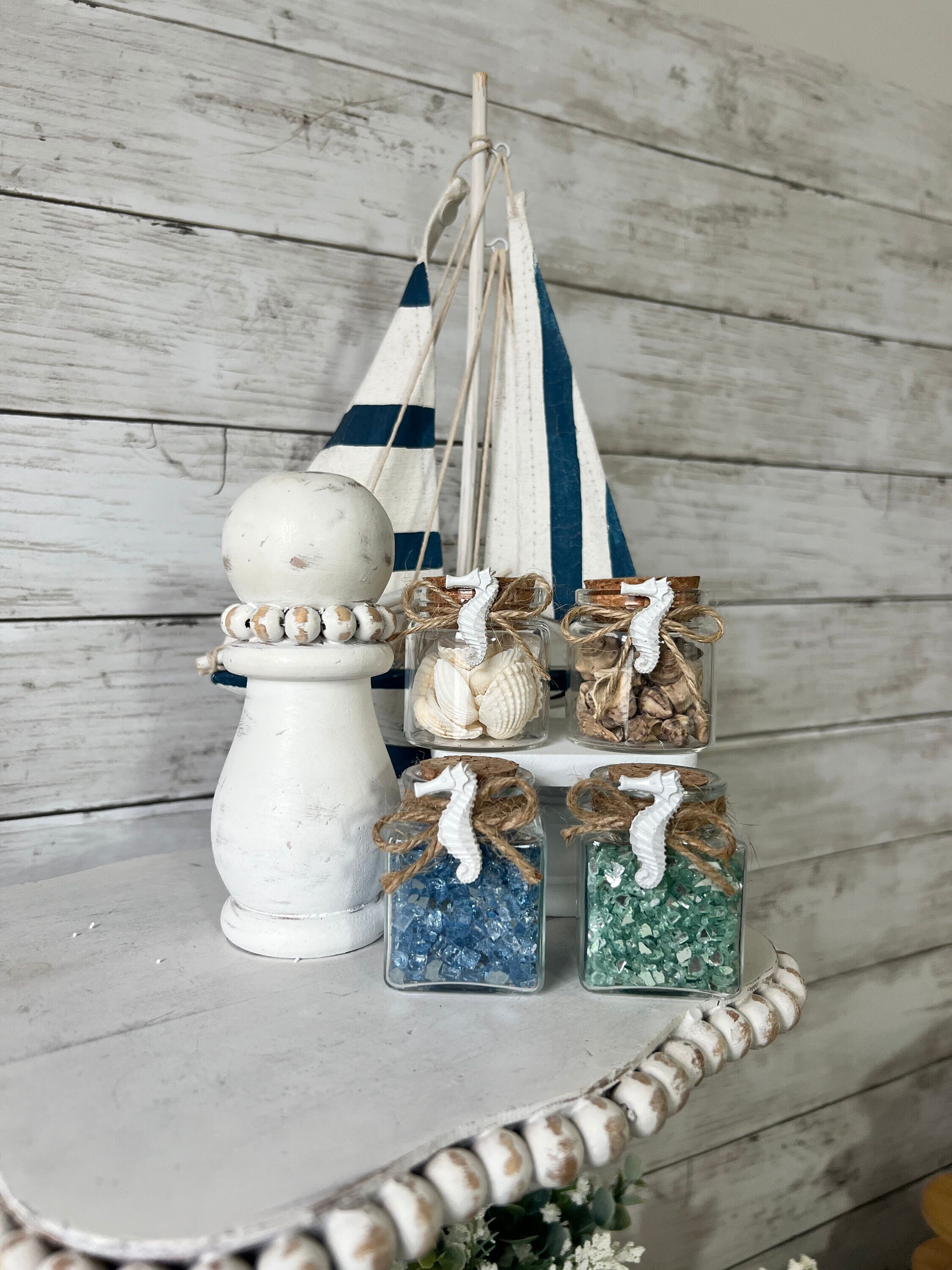 Beach Tiered Tray Decor, Beach Mini Jars, Sea Glass, Sea Shells ...