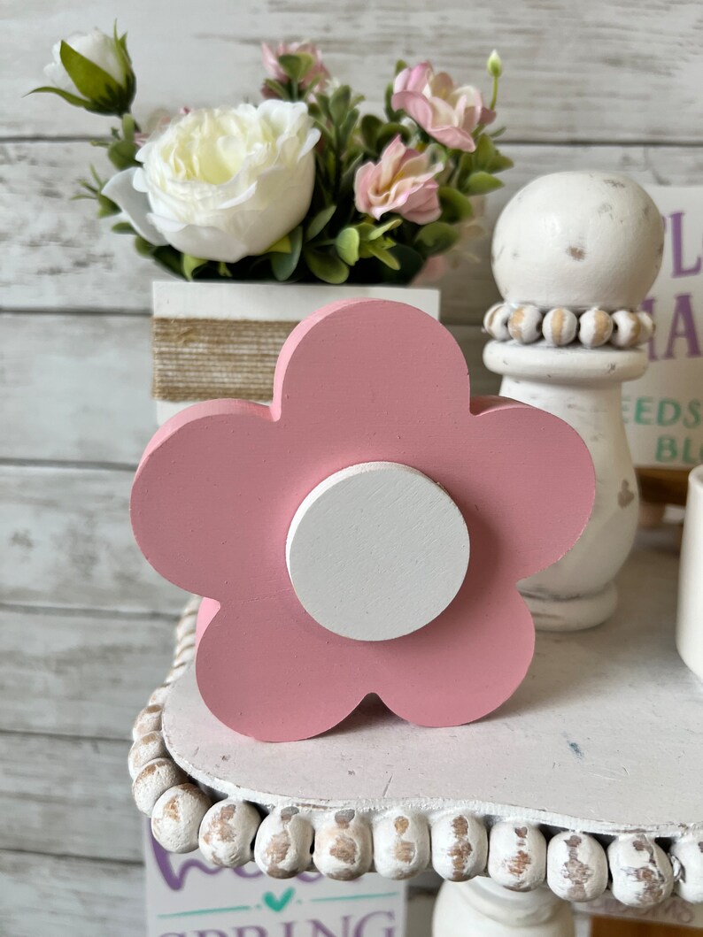 Wood flowers, Spring Tiered Tray Decor, Spring Home Decor, Spring wood flowers, Farmhouse tiered tray decor, Spring shelf sitter, easter image 4