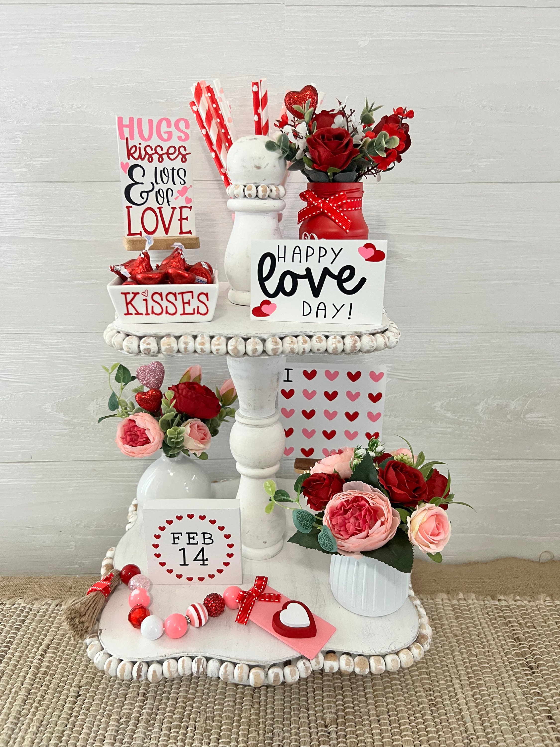 Valentine's Day Tiered Tray Mini Floral Arrangement, Tiered Tray Decor