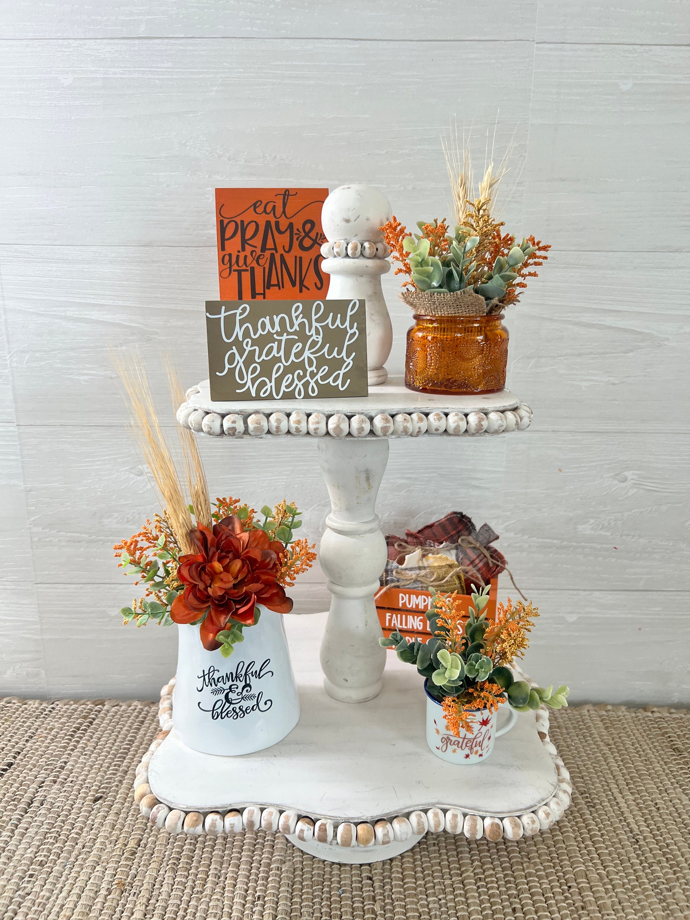 Tiered Tray Mini Floral Arrangement, Rustic Fall Farmhouse Home Decor ...