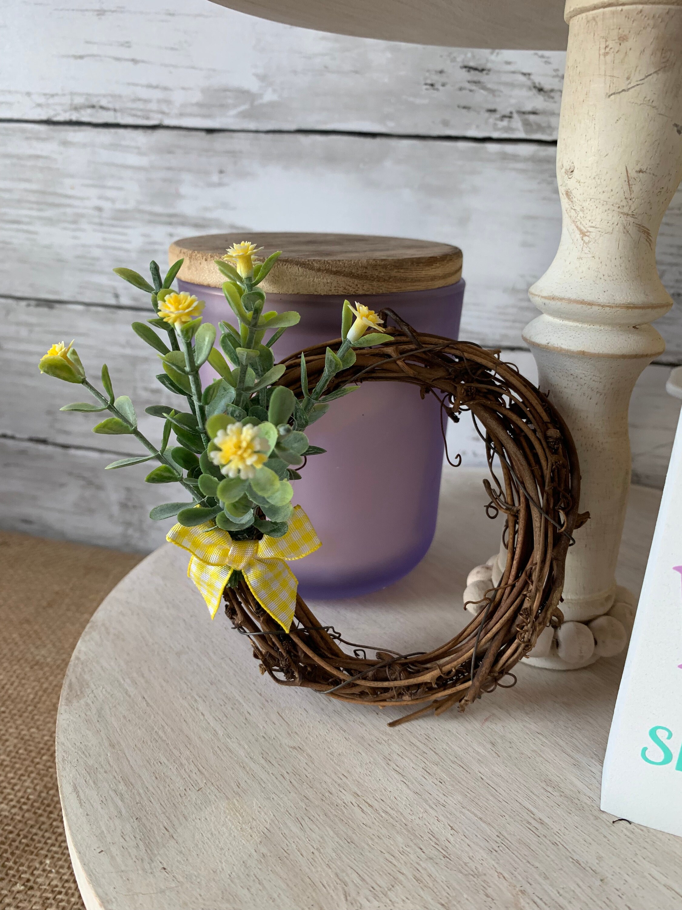 Spring tiered Tray decor, Mini grapevine wreath for tiered tray, Easter tiered tray decor, tiered tray accessory, florals for tiered tray
