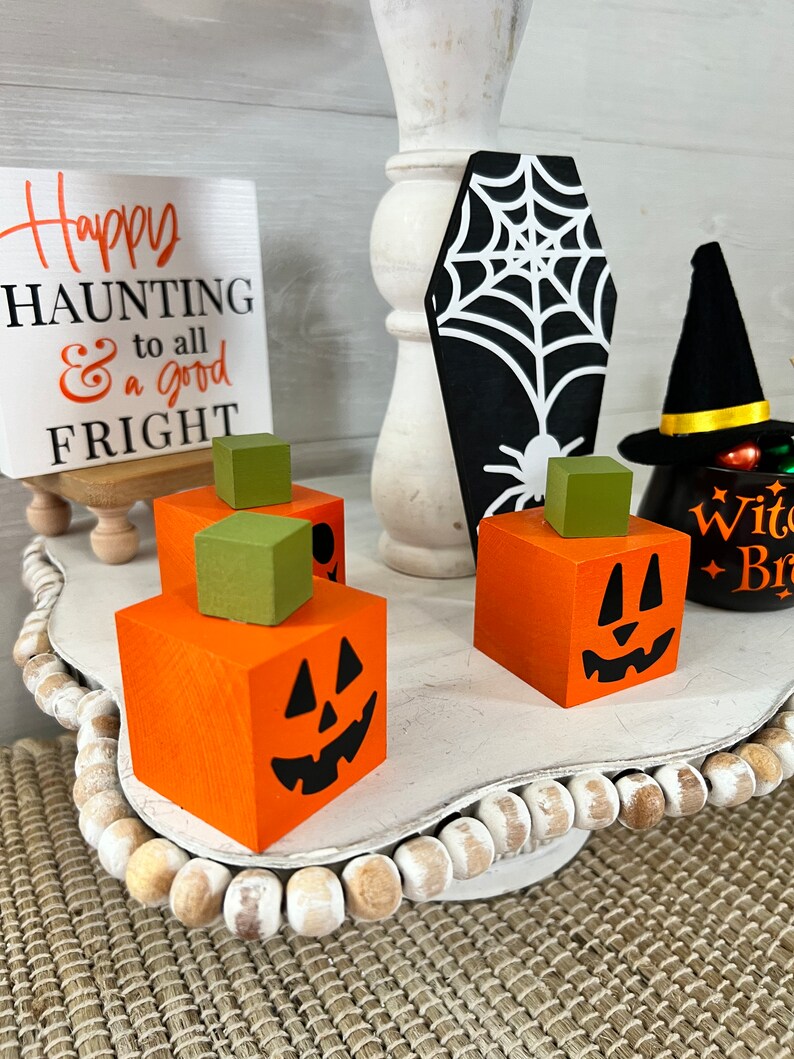 Halloween Tiered Tray Decor, Mini Wood Pumpkins, Mini Wood Jack O ...