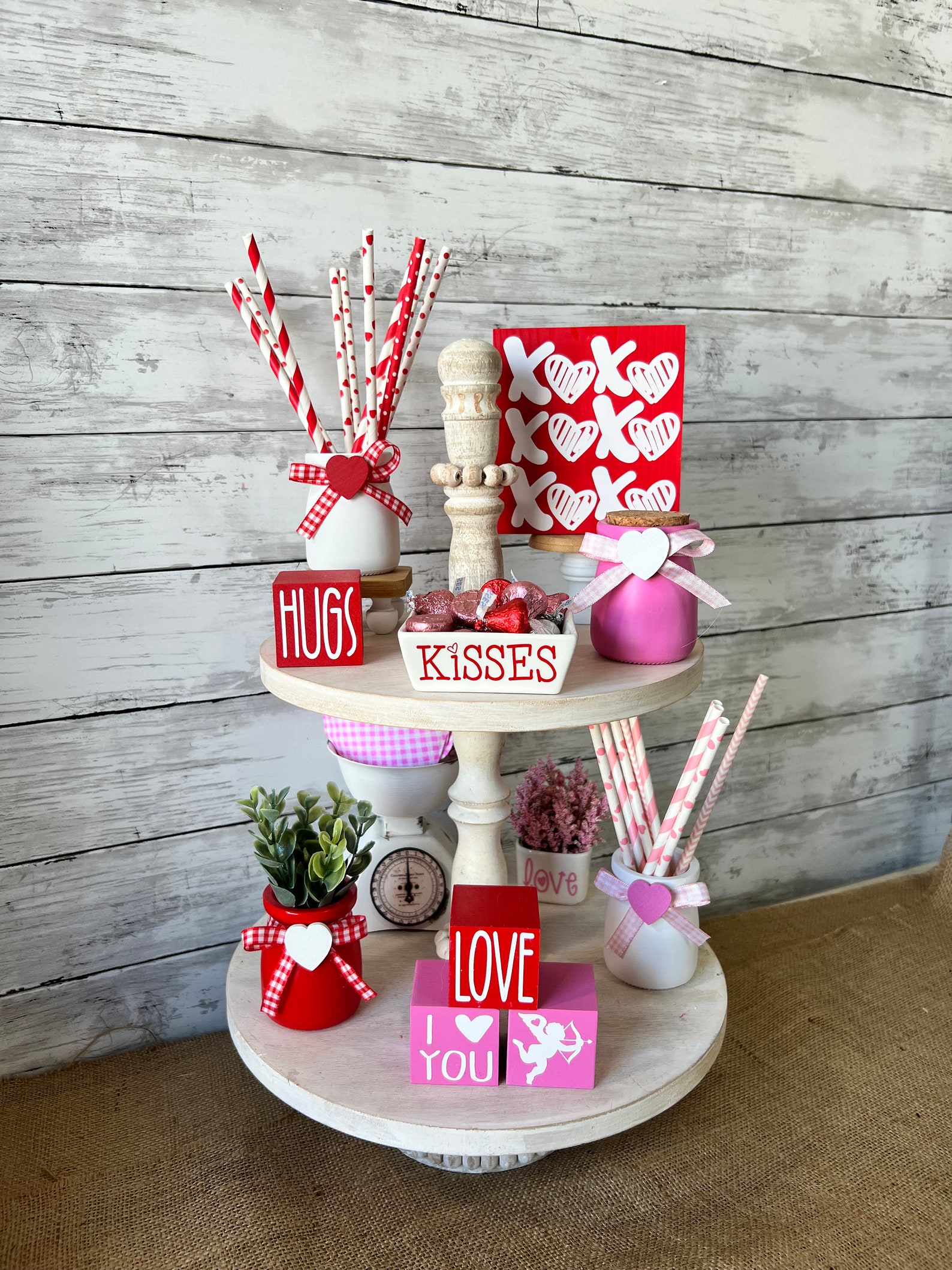 Valentines Day Tiered Tray Decor, Valentine's Mini Jars, Valentines