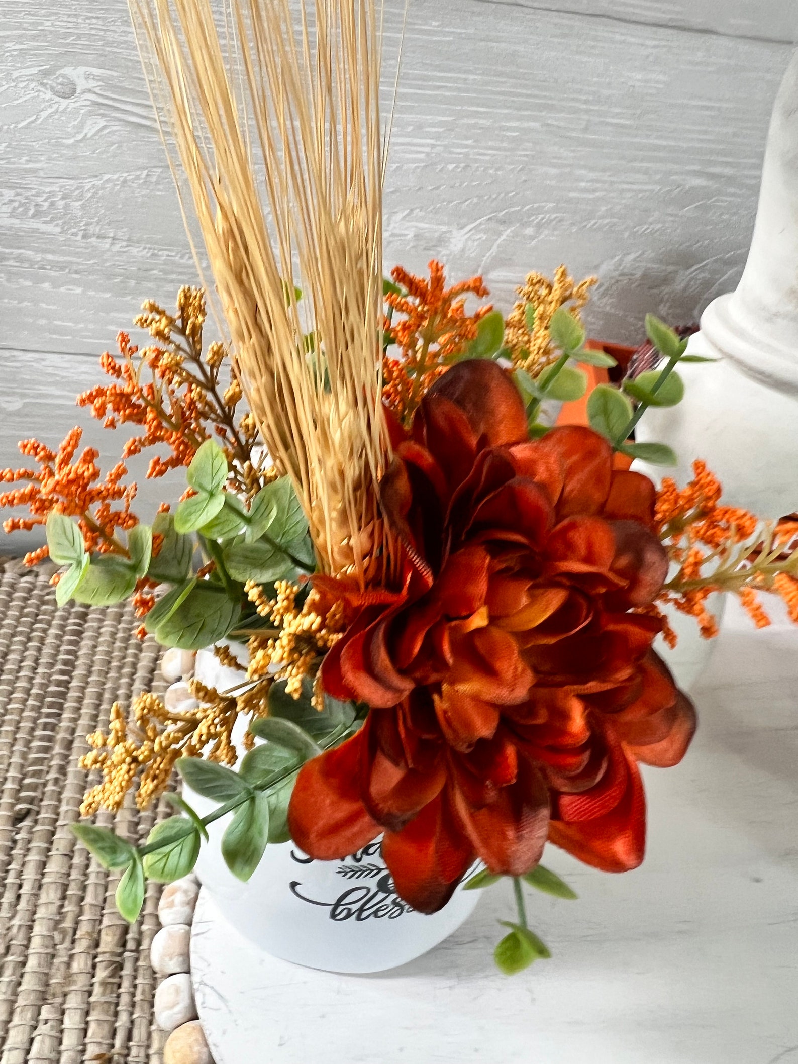 Tiered Tray Mini Floral Arrangement, Rustic Fall Farmhouse Home Decor ...