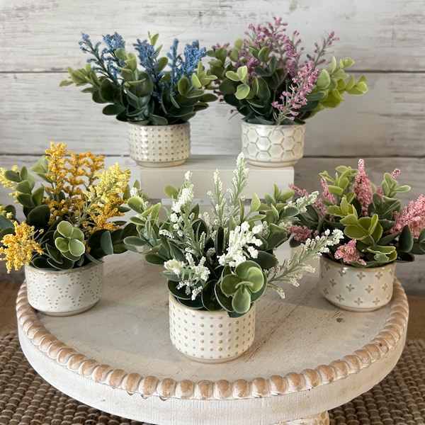Arreglo floral en miniatura con bandeja escalonada de primavera, decoración con bandeja escalonada de primavera, mini flores para bandeja, girasoles, margaritas, aliento de bebé, lavanda