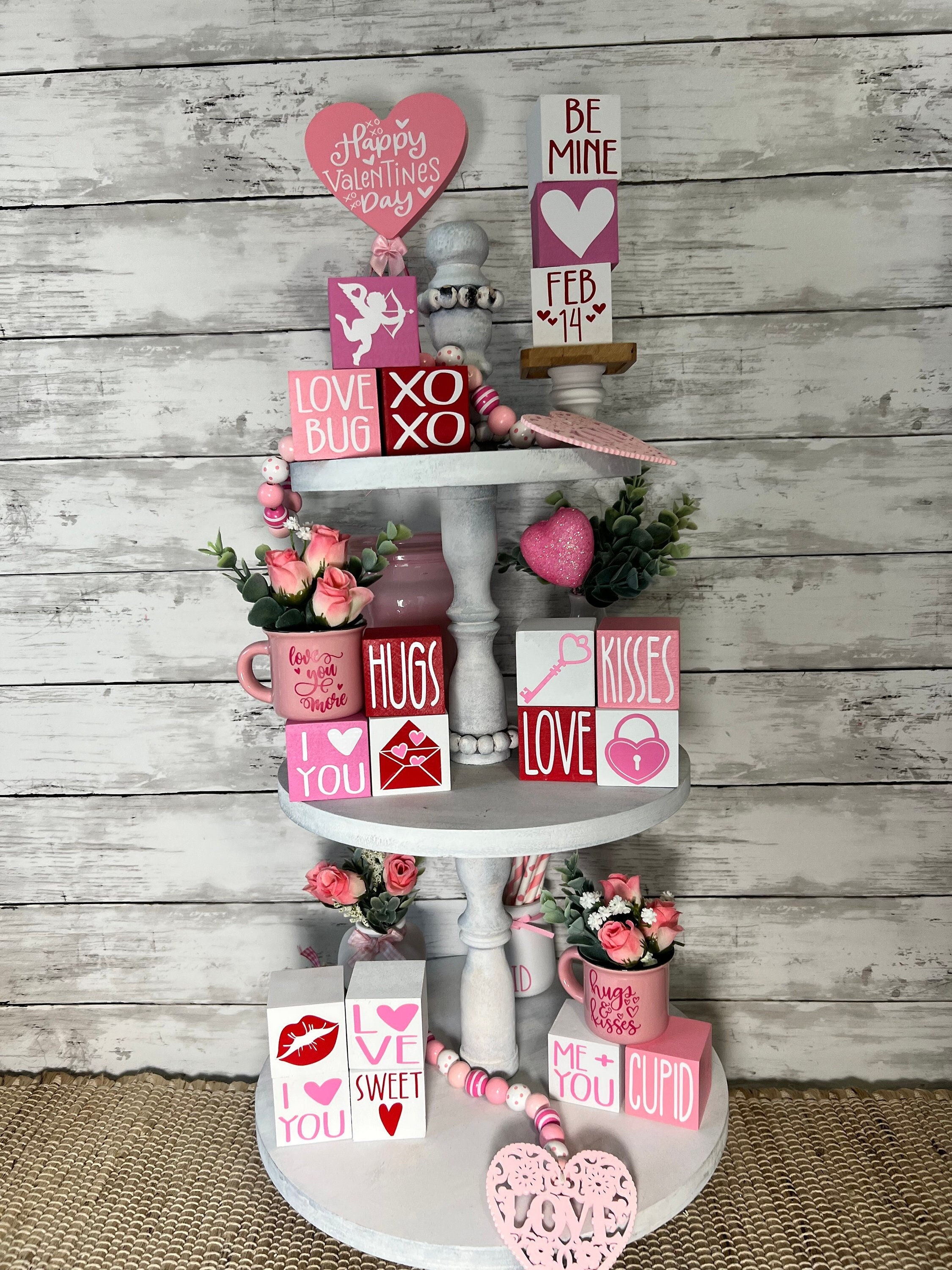 Valentine's Day Tiered Tray Decor, Valentines Mini Blocks, Love Decor,  Valentine Signs, Valentine Shelf Sitter, Home Decor, Red and Pink 
