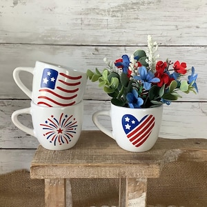 Mini mug for tiered tray, Patriotic mini mug, July 4 tiered tray decor, Patriotic home decor, Americana decor, USA,  patriotic tray decor