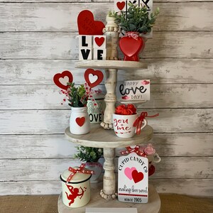Valentine's Day Tiered Tay Decor, Wood Hearts, Valentine's Day Home ...