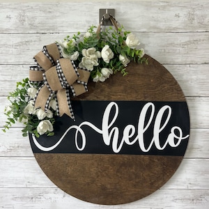 Front Door Decor, Welcome Door Hanger, Door Wreath, hello Sign, Year Round door wreath, Hostess gift, housewarming gift, front door decor