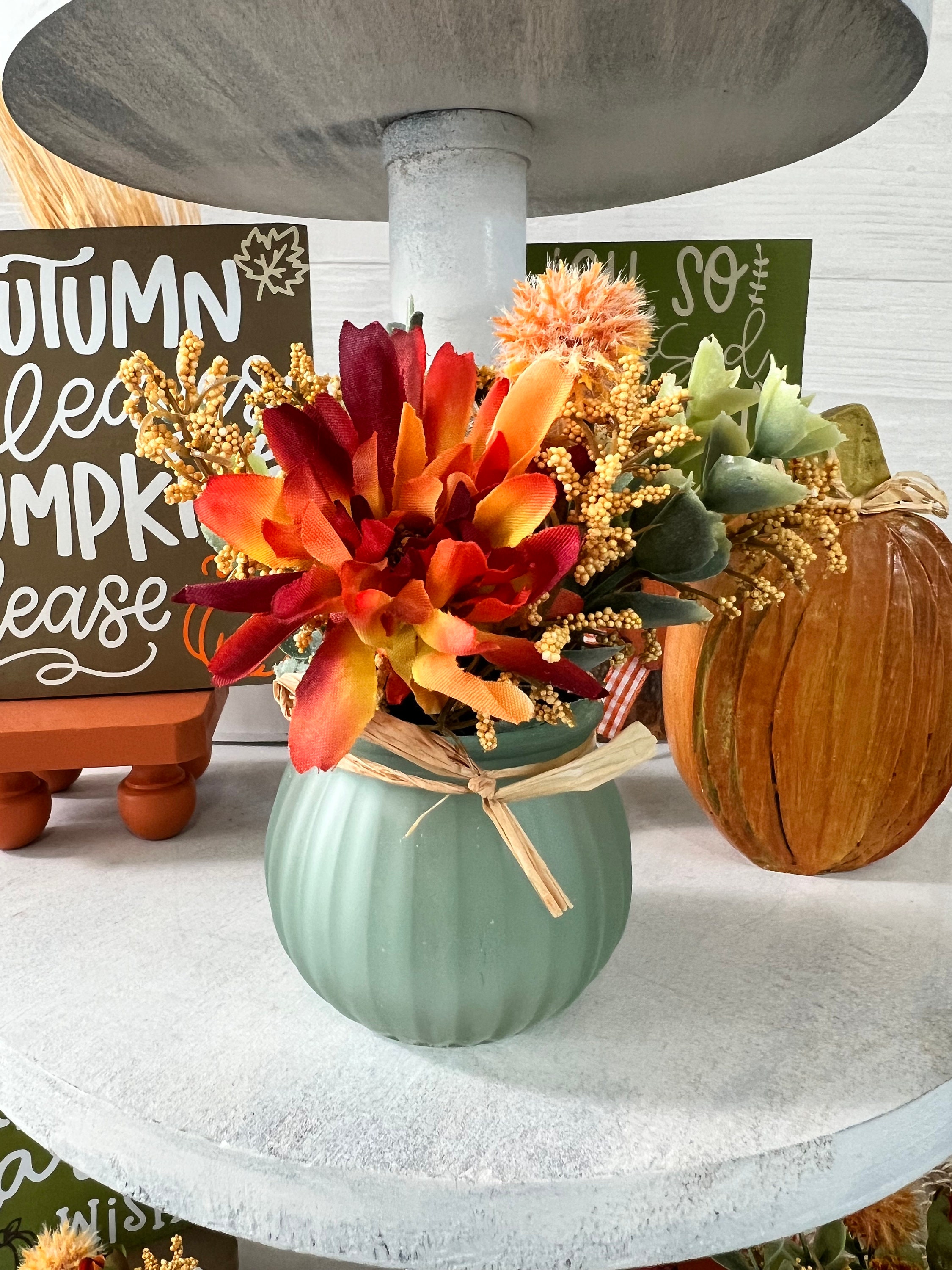 Fall Tiered Tray Mini Floral Arrangement Farmhouse Home picture