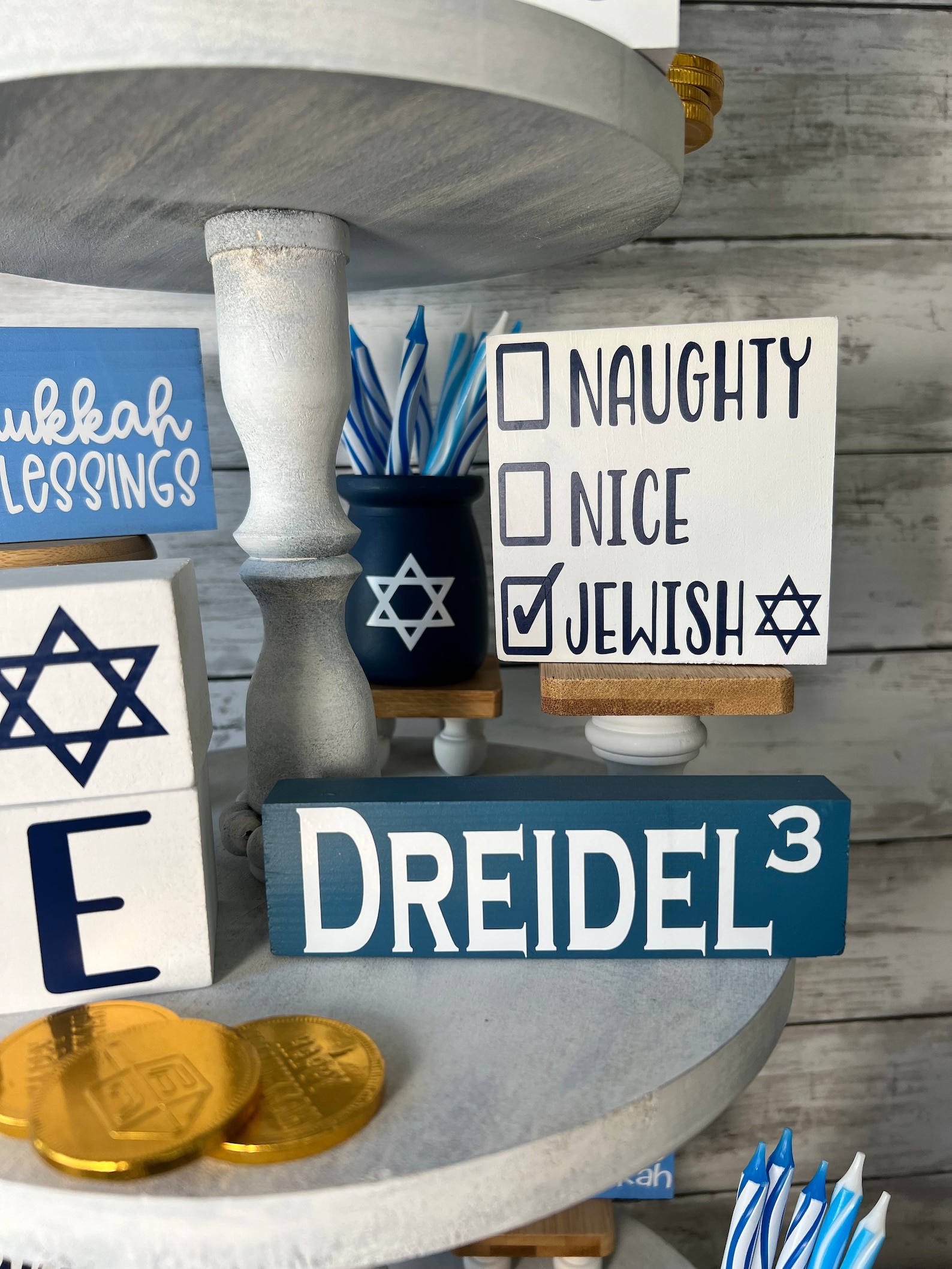 Hanukkah Tiered Tray Decor Hanukkah Home Decor Happy Etsy