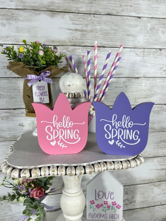 Wood Tulips, Spring Tiered Tray Decor, Spring Home Decor, Spring wood flowers, Farmhouse tiered tray decor, Spring shelf sitter, easter