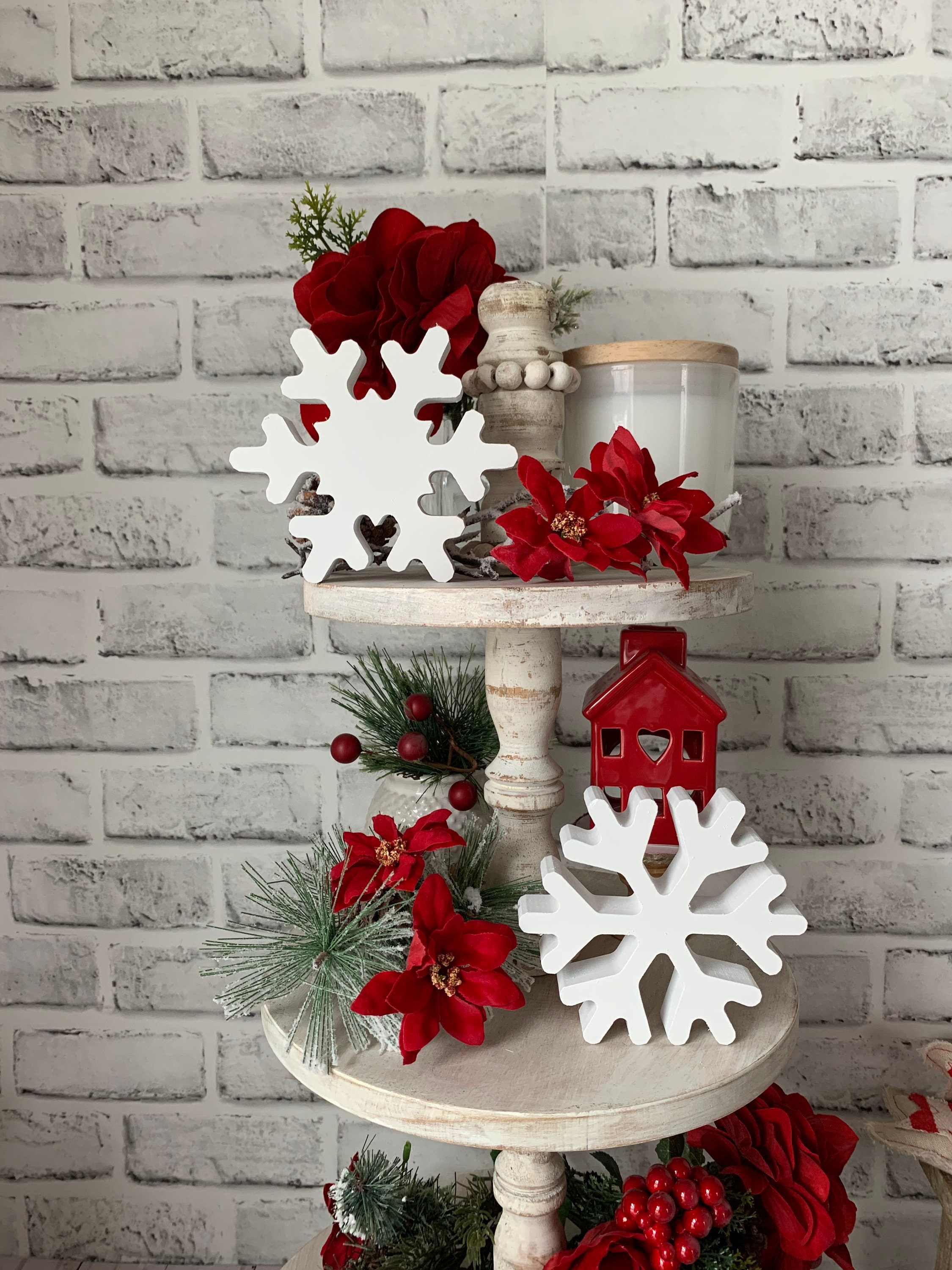 Wooden Snowflake, Christmas Tiered Tray Decor, Winter Tiered Tray Dec…