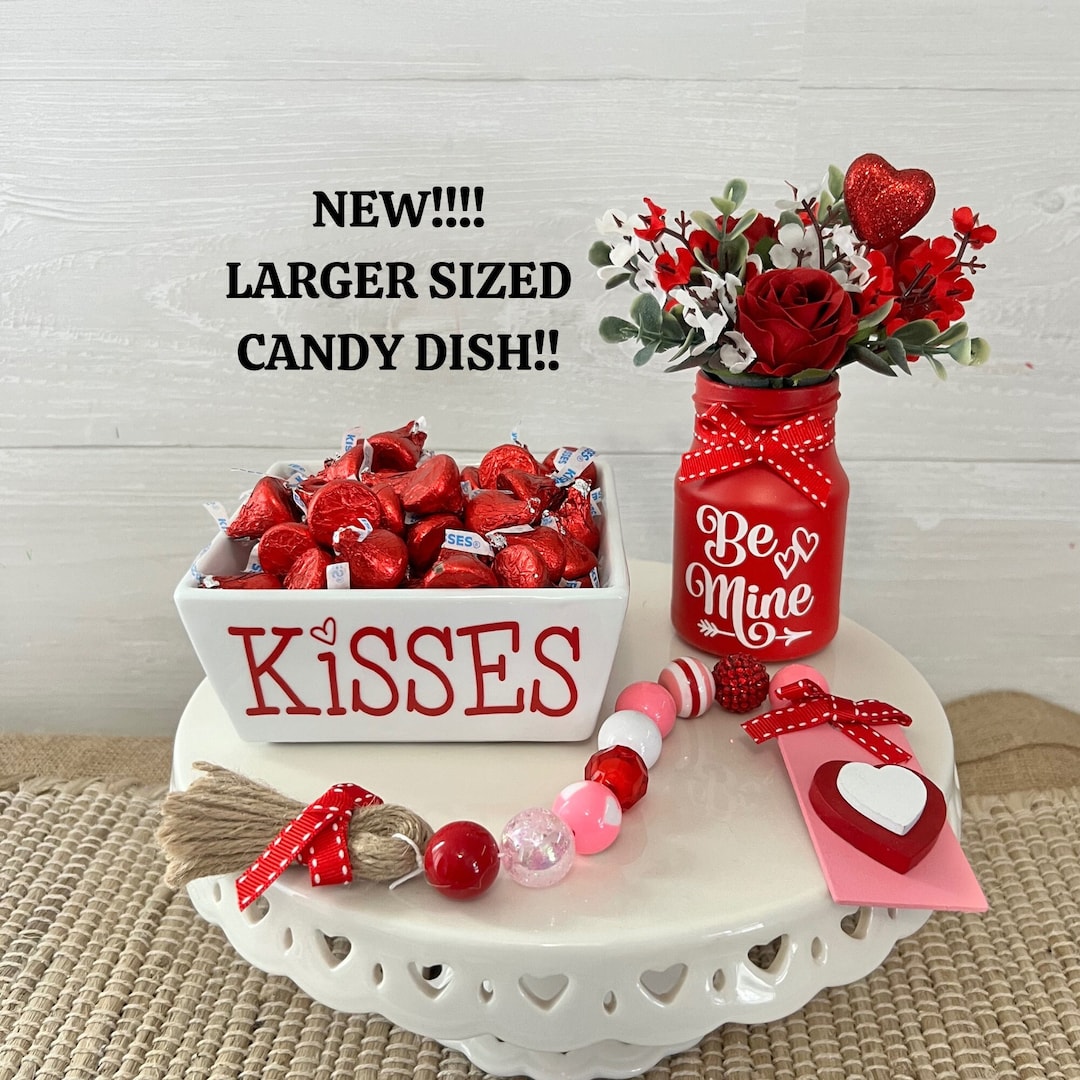Valentines Day Candy Dish, Valentines Day Home Decor, Valentine Kisses