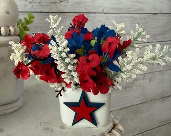 Patriotic tiered tray decor, fourth of july tray, patriotic florals, American flag decor, red white and blue, Americana decor, USA decor