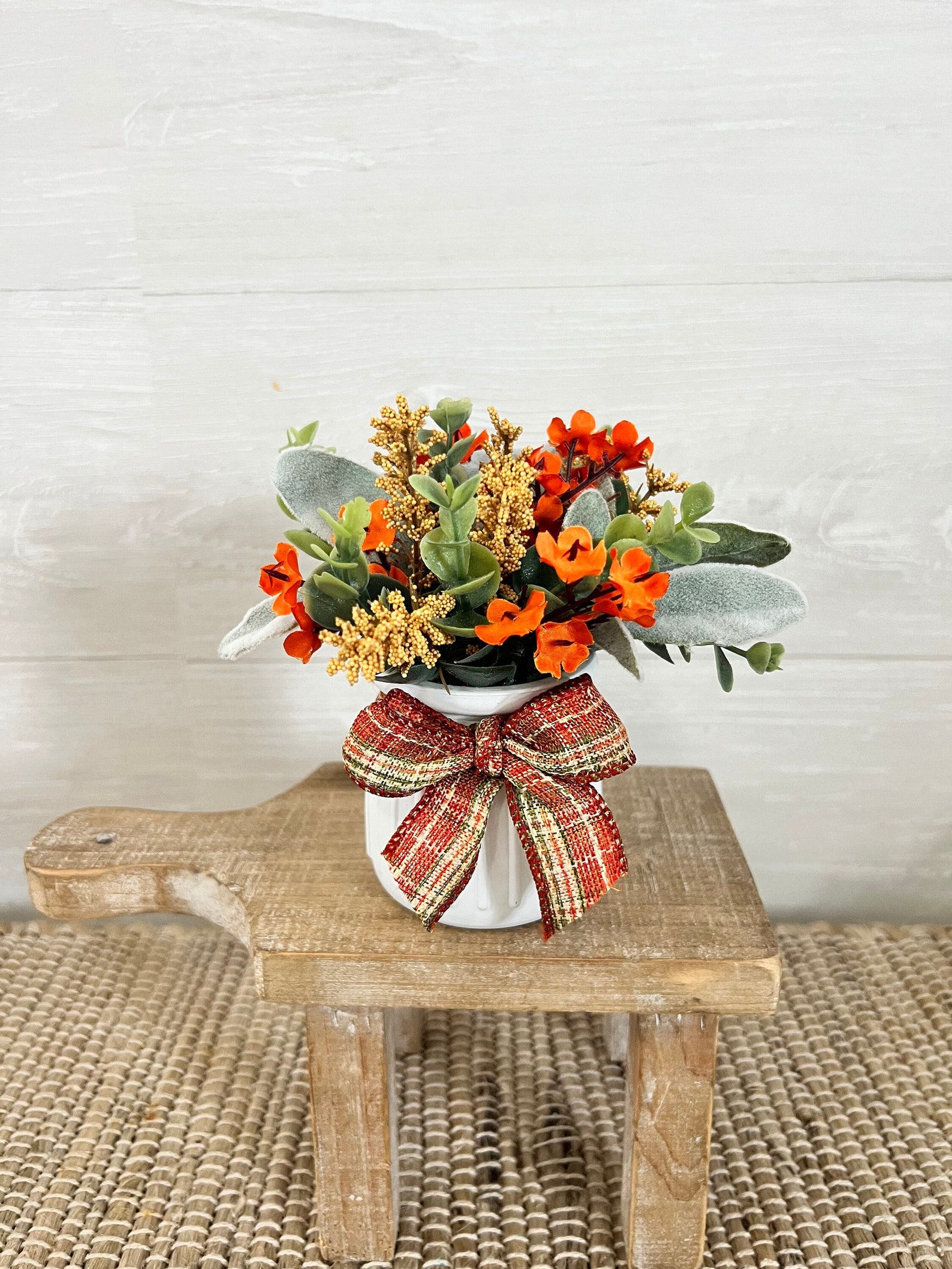 Fall Tiered Tray Mini Floral Arrangement, Farmhouse Home Decor, Mini ...