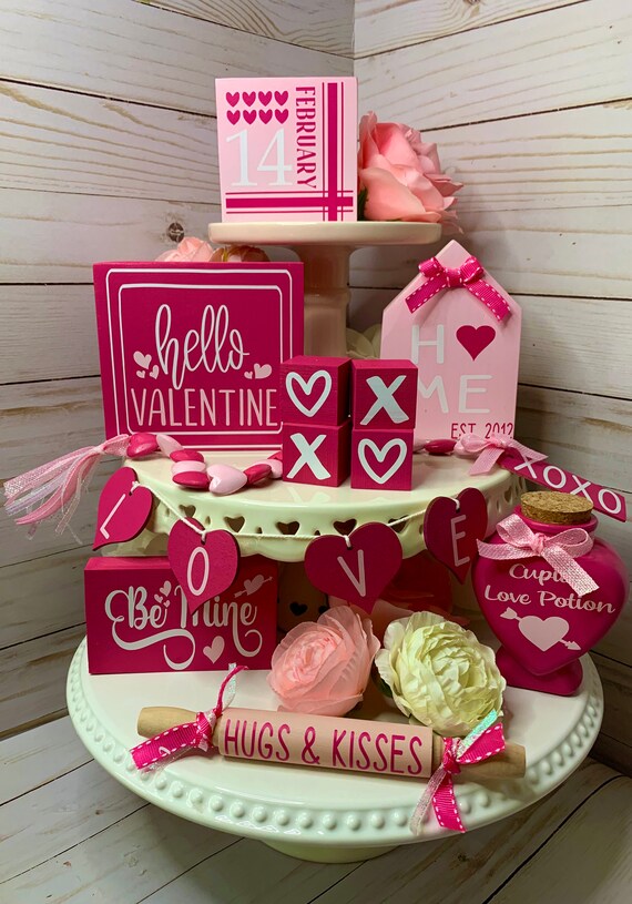 Valentines Day Tiered Tray Decor Tiered Tray Bundle Pink & Etsy