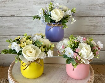 Spring tiered Tray mini floral arrangement, Spring tiered tray decor, Easter tiered tray decor, tulip florals, easter tulips, spring tulips