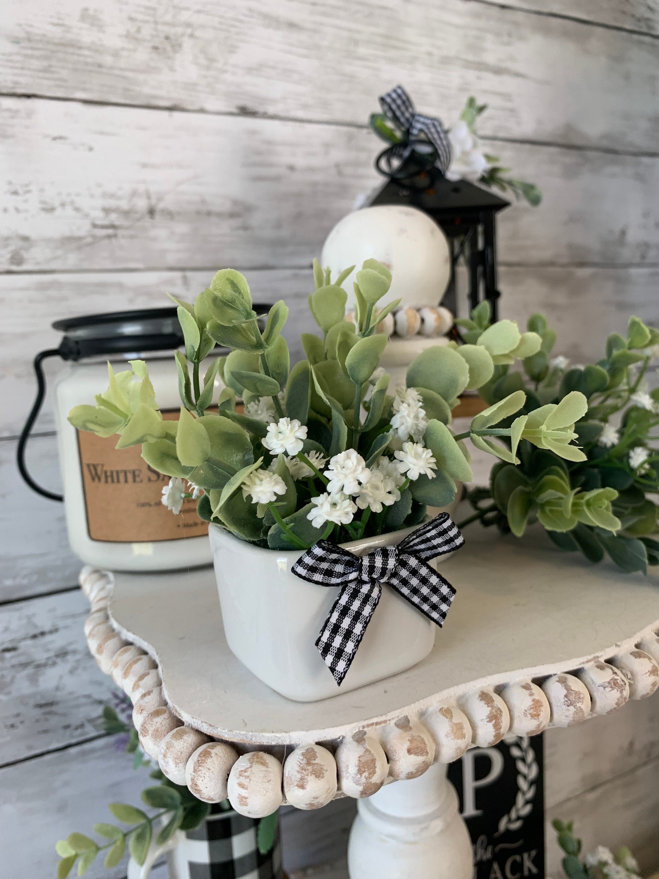 Tiered Tray Mini Floral Arrangement, Rustic Farmhouse Home Decor, Mini ...