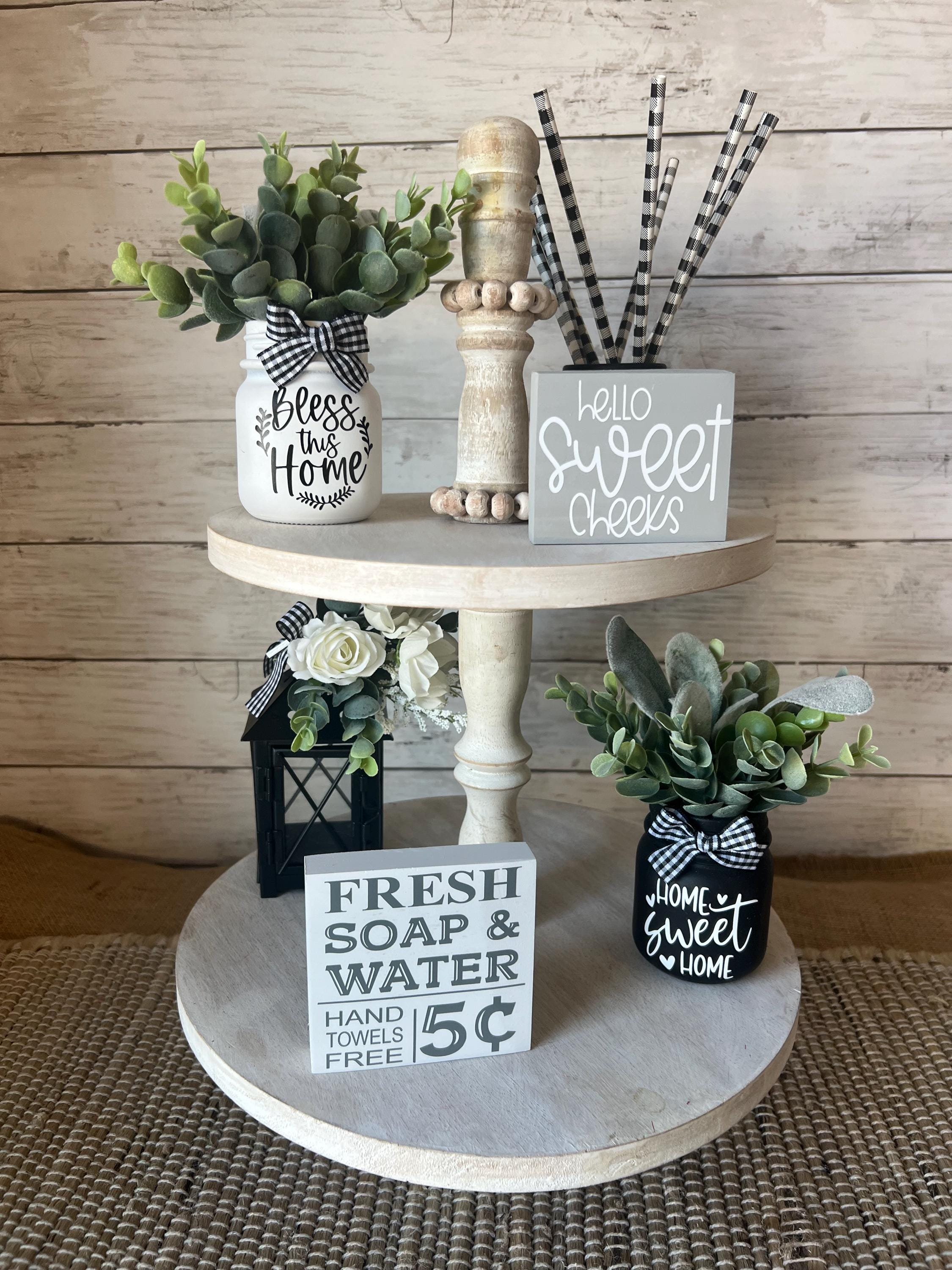 Tiered Tray Mini Floral Arrangement, Rustic Farmhouse Home Decor, Mini ...