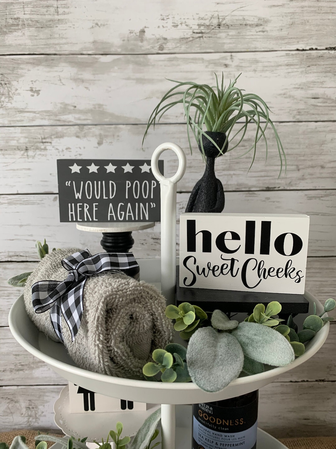 Bathroom Tiered Tray Decor, Bathroom Signs, Bathroom Shelf Sign